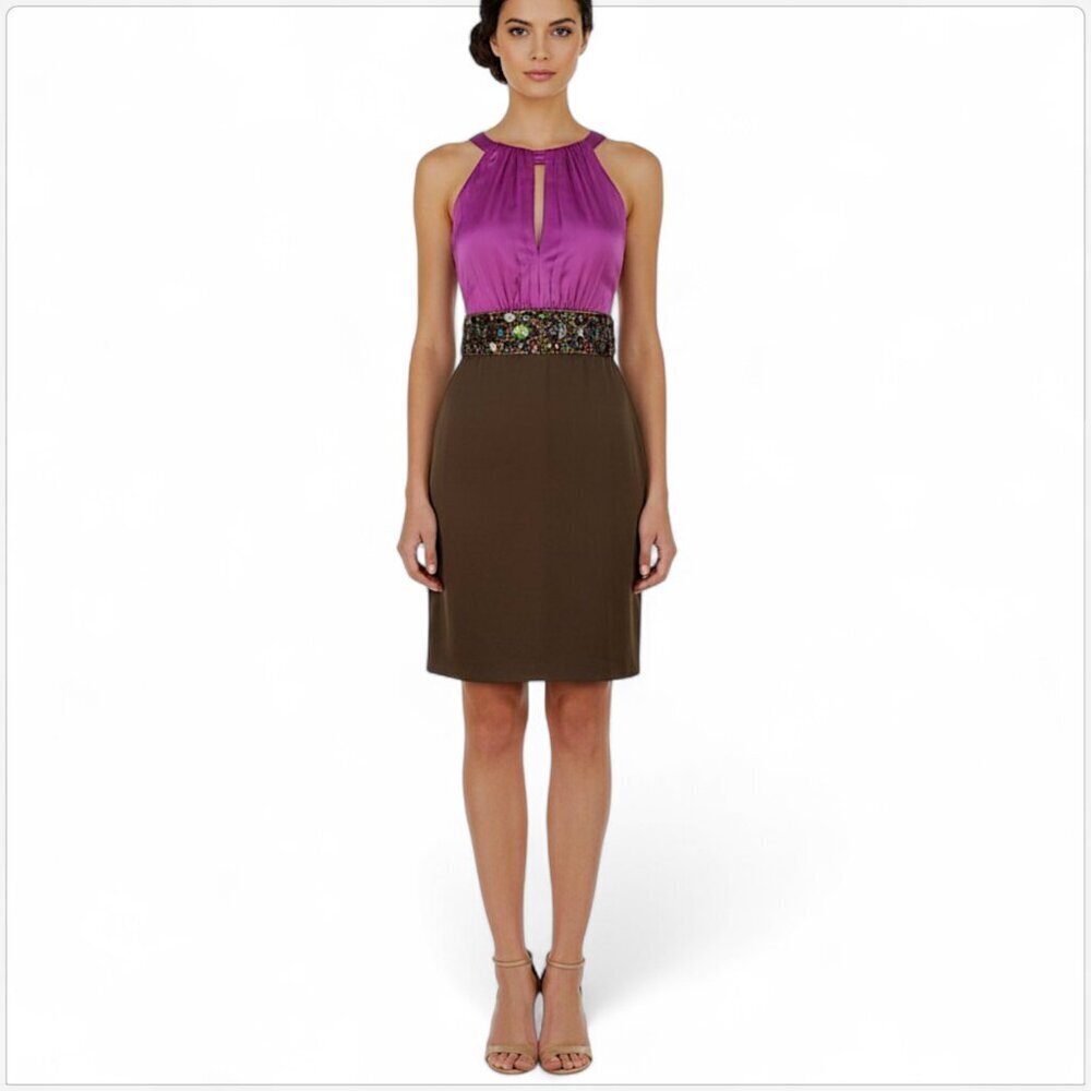 Maria Bianca Nero Stretch Silk Jeweled Beaded Waist Cocktail Party Dress NWT S